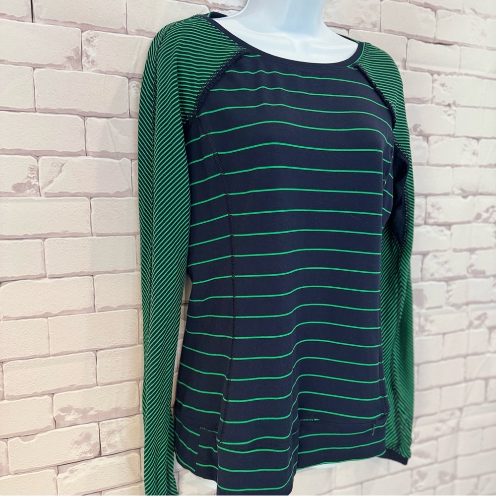 Lululemon Athletica Navy and Green Striped Top